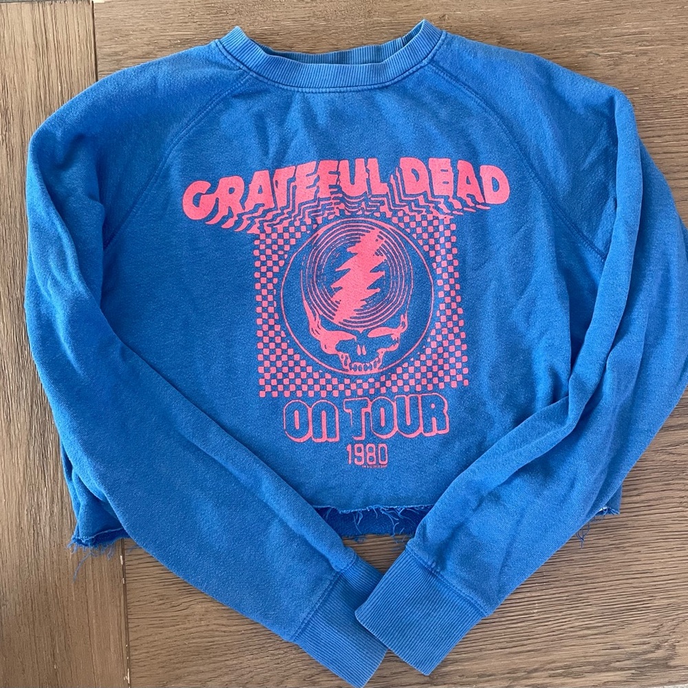 Grateful Dead 'On Tour 1980' Blue Graphic Cropped Sweatshirt